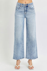 RISEN Women's High Rise Crop Wide Leg Jeans with Tummy Control - Stylish and Comfortable